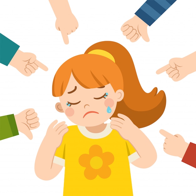 Premium Vector | Girl crying and other kids pointing at her and ...