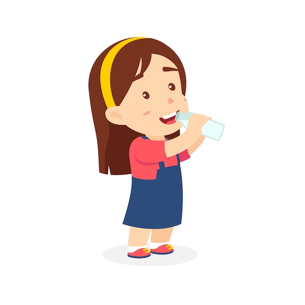 Premium Vector | Girl drink milk vector cartoon