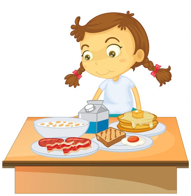 Premium Vector | A girl eating breakfast on white background