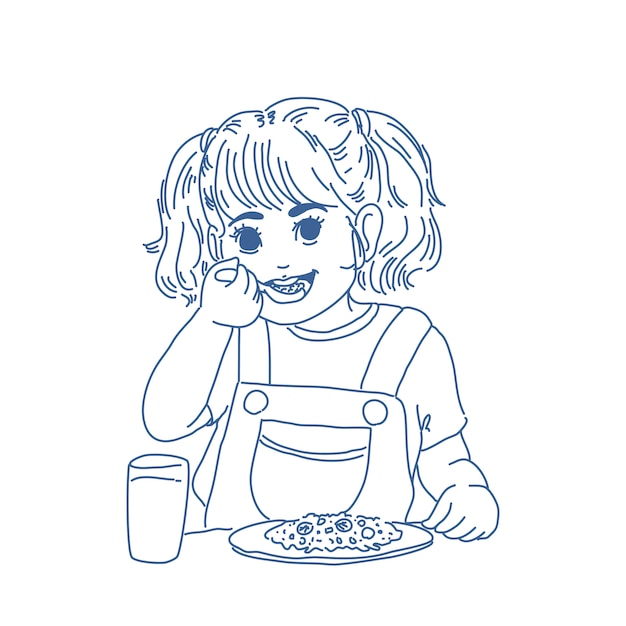 Premium Vector Girl eating lunch sketch illustration