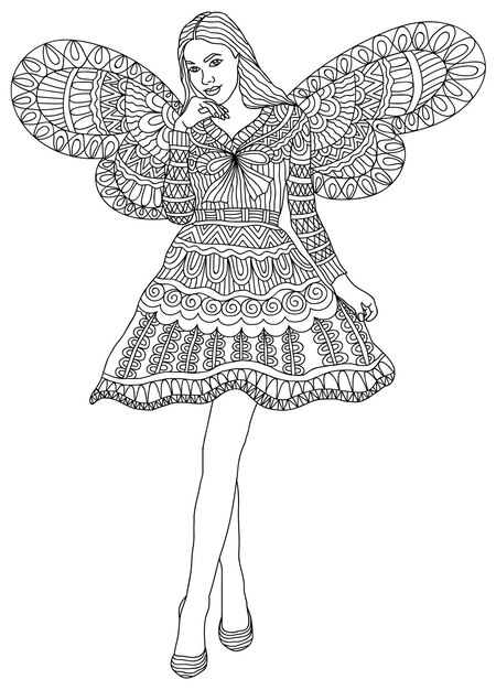 Premium Vector | Girl fairy for colouring book page for adults and children