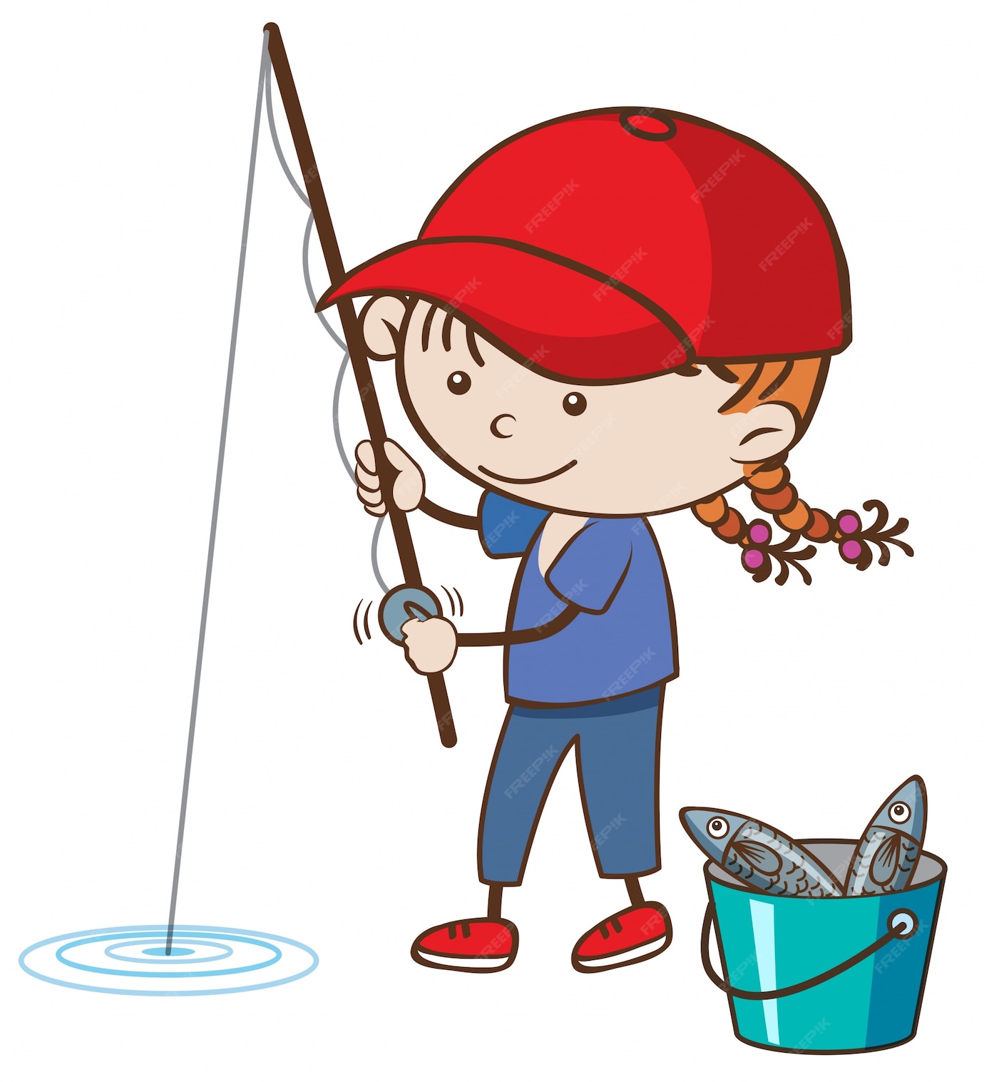 Premium Vector | A girl fishing on white background