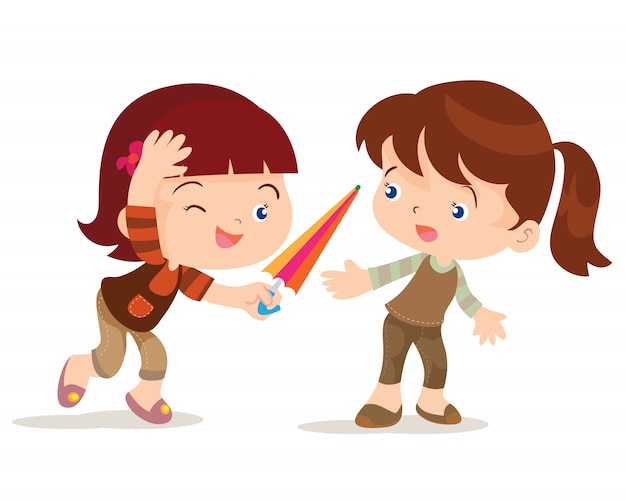 Girl give umbrella friend | Premium Vector