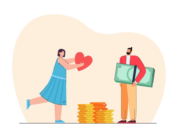 Girl giving love to rich man. flat illustration Free Vector