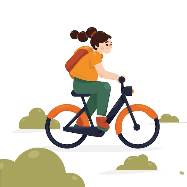 自転車で通学中の女の子イラスト プレミアムベクター
