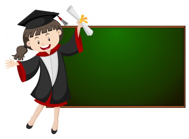 Download Girl in graduation gown by the blackboard Vector | Free ...