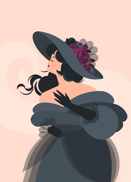 Premium Vector | A girl in a gray fluffy dress and gloves of the 18 ...