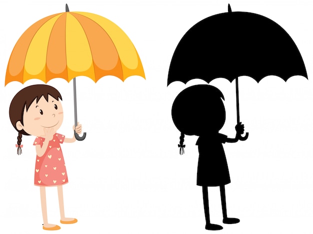 色とシルエットで傘を保持している女の子 無料のベクター