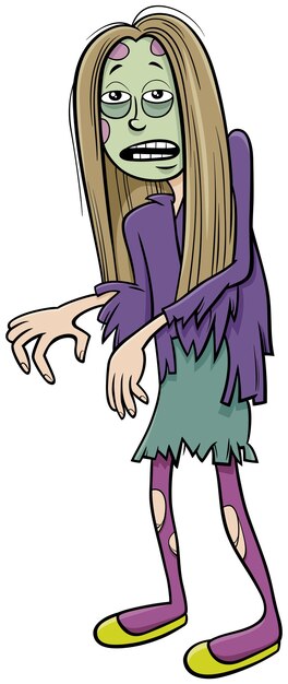 ハロウィーンパーティーの漫画イラストでゾンビ衣装の女の子 プレミアムベクター