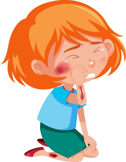 Premium Vector Girl Injured At Cheek And Arm Cartoon Character Isolated On White Background