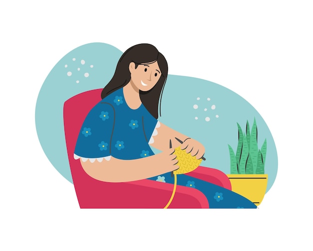 Premium Vector | A girl knits clothes in a chair. creative ...