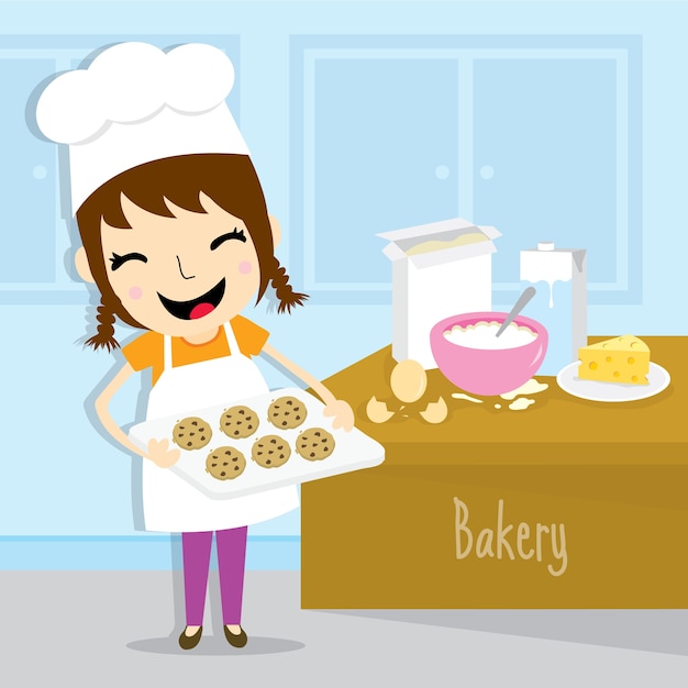 Premium Vector | Girl make bakery activity cute cartoon