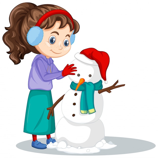 Free Vector | Girl making snowman isolated