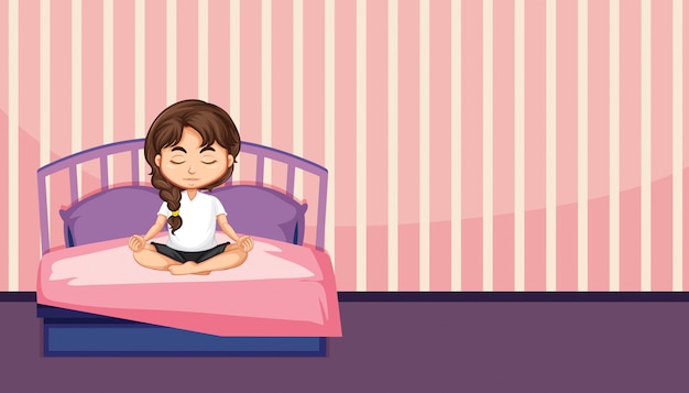 A girl meditation in bedroom Free Vector