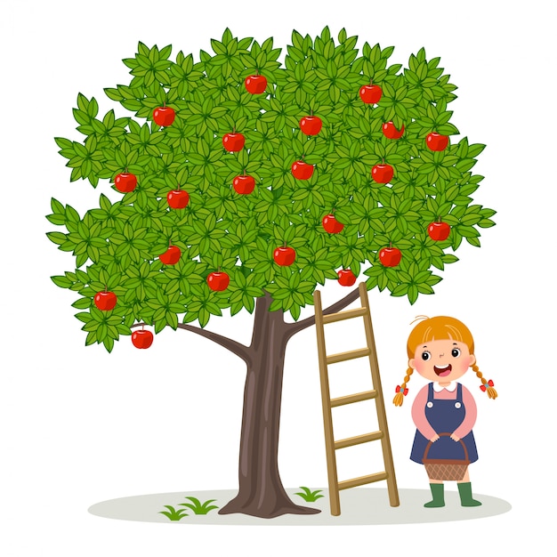 Premium Vector Girl picking apples