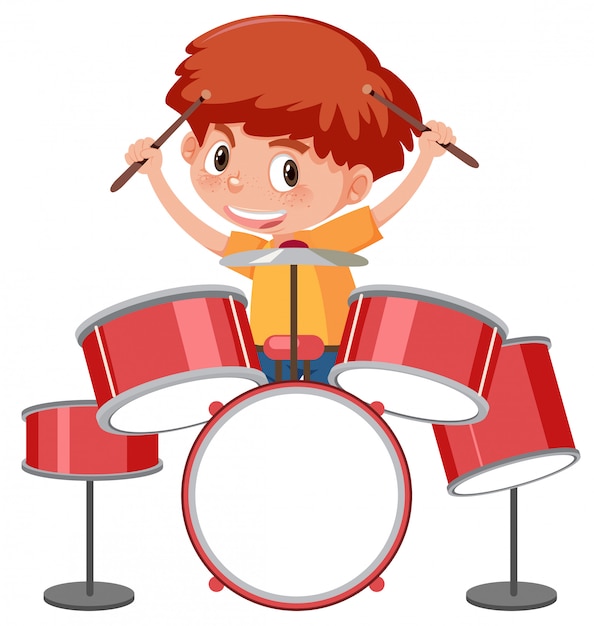 A girl playing a drum set | Premium Vector