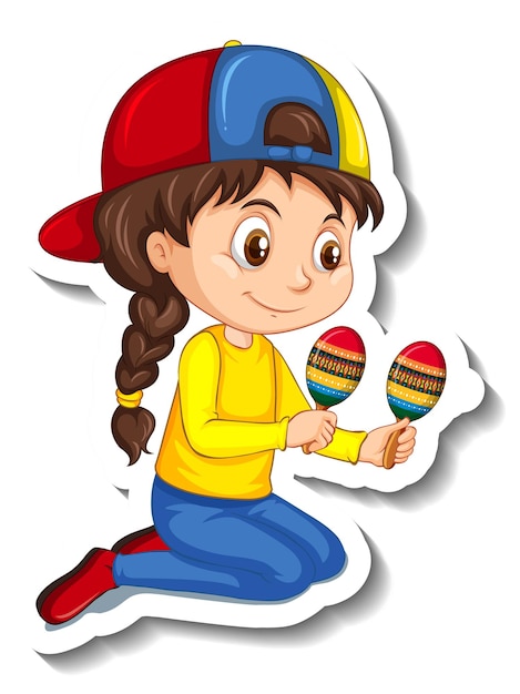 Vector | girl maracas cartoon character sticker