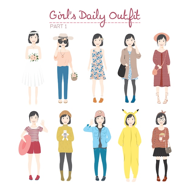 Image Freepik Com Free Vector Girl S Daily Outf