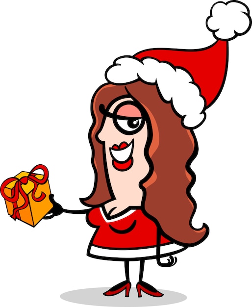 Premium Vector Girl Santa With Present Cartoon