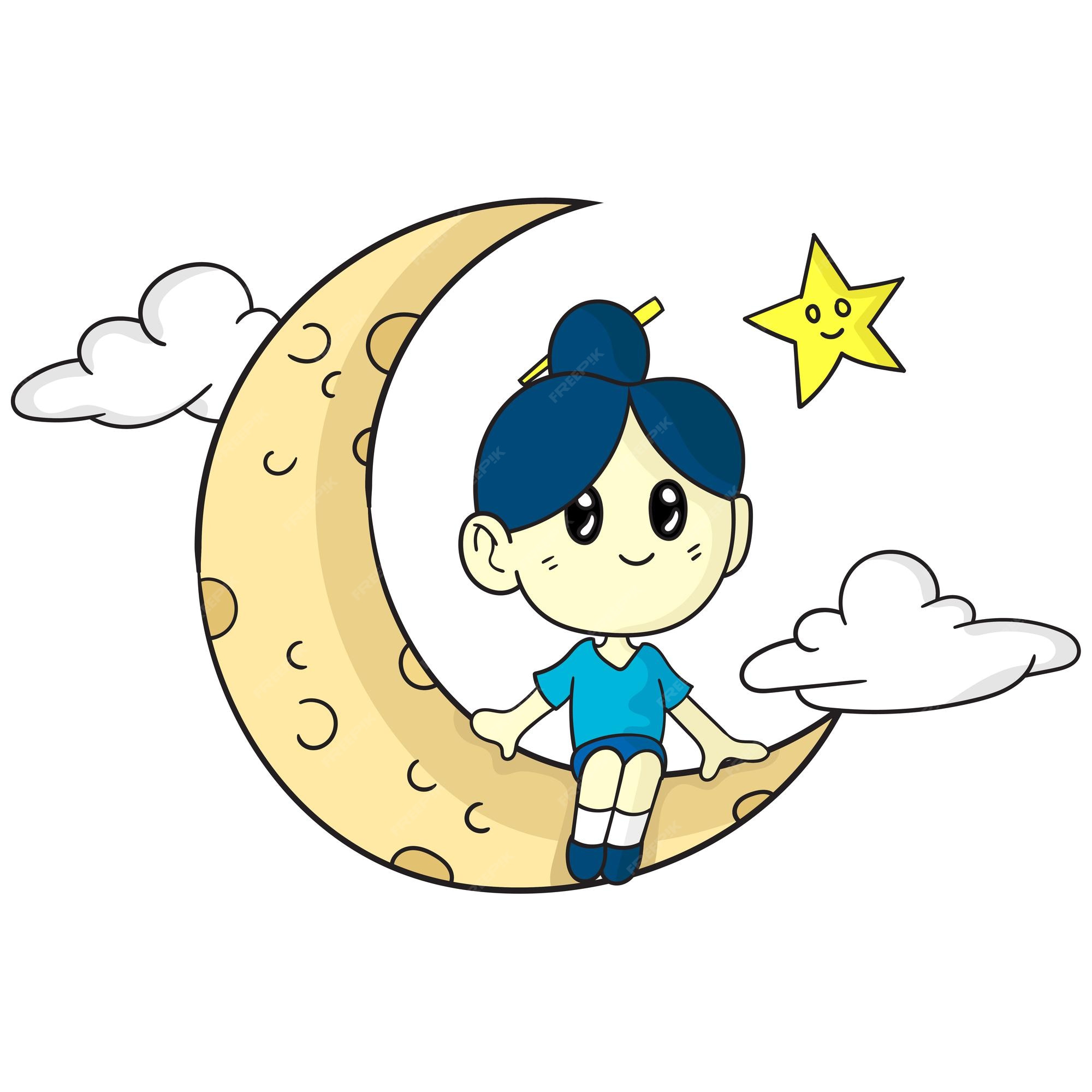 Premium Vector Girl Sit On The Moon