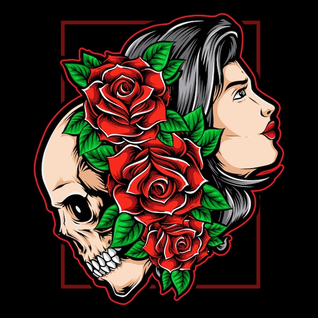 Download Girl skull with roses | Premium Vector