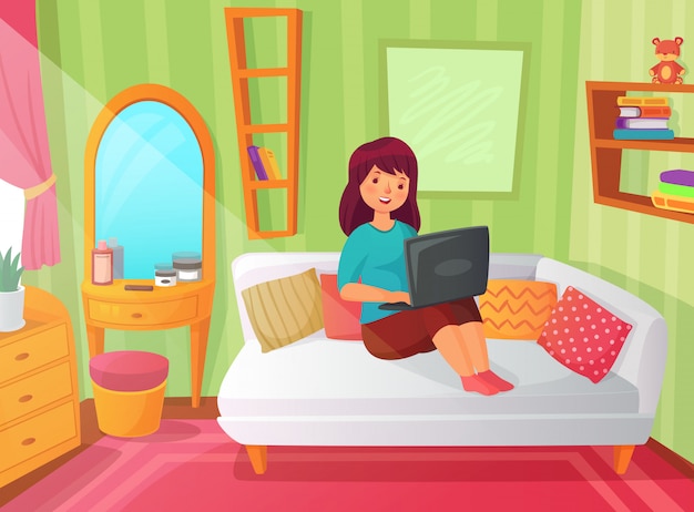 Girl Student Bedroom Teenager Apartment Room Online Study At