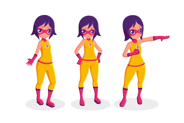 Premium Vector | Girl superhero set collection in different poses