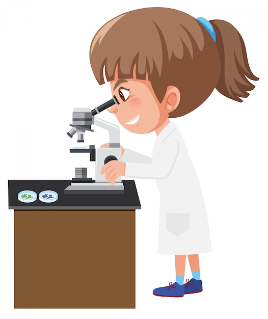 Premium Vector | A girl using microscope