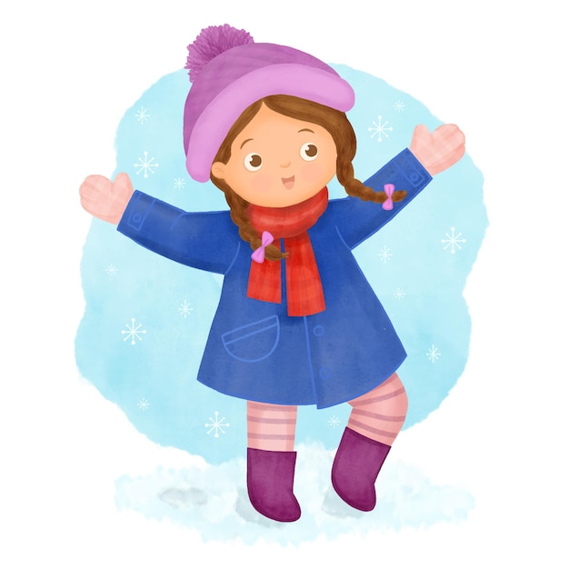 Premium Vector Girl Wearing Coat And Scarf Walking In Winter Snow