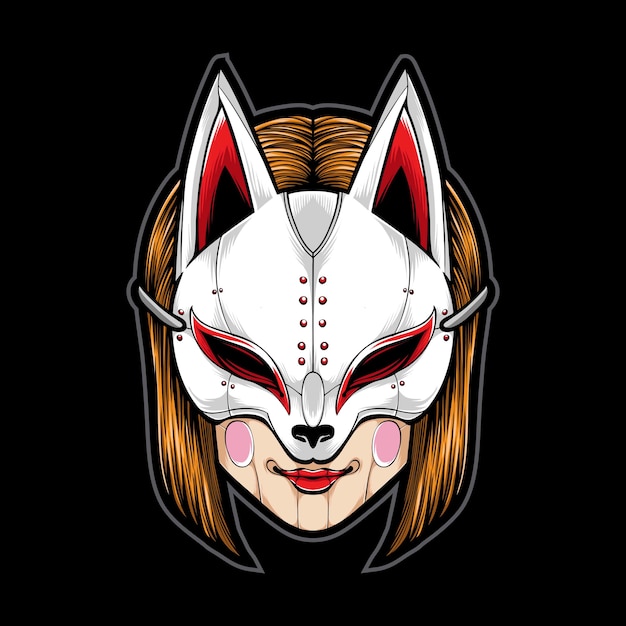 Anime Girl Wearing Kitsune Mask