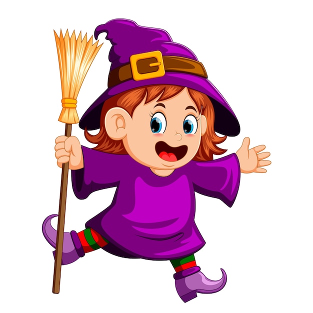 Premium Vector | Girl witch with a broom