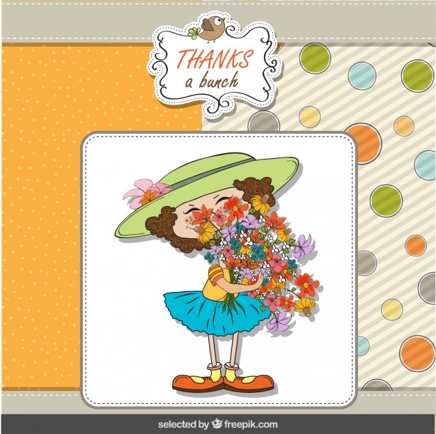 Girl with a flower bouquet greeting card