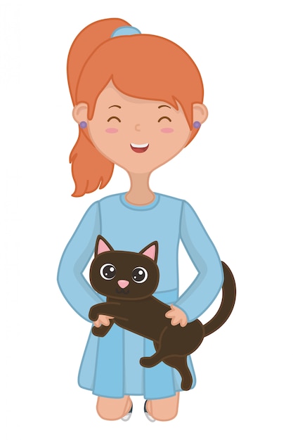 Free Vector | Girl with cat cartoon design