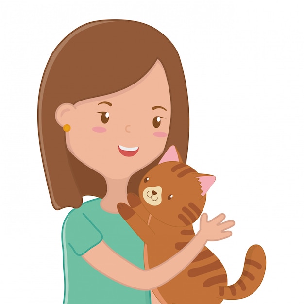 Premium Vector | Girl with cat cartoon design