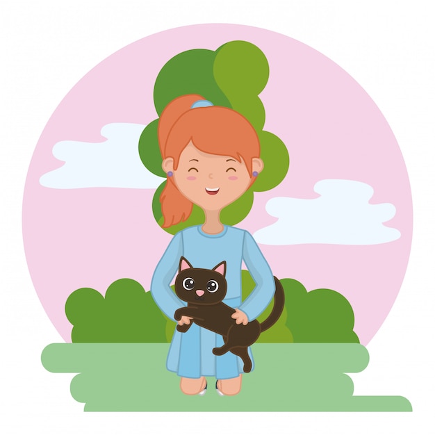 Free Vector | Girl with cat of cartoon