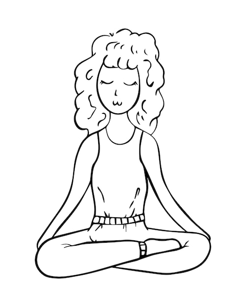 Premium Vector | Girl with curly hair meditates in lotus position ...