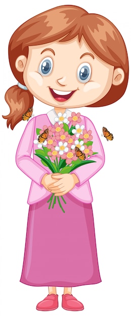 Girl With Pretty Flowers On White Free Vector