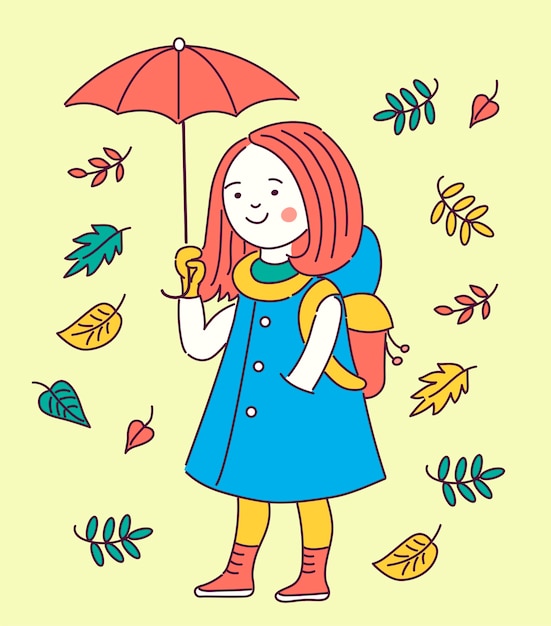 Premium Vector | Girl with umbrella going to school.