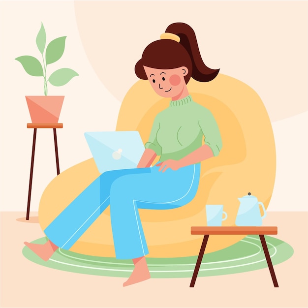 Premium Vector | Girl work from home