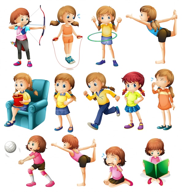 Girls doing different activities illustration Vector | Free Download