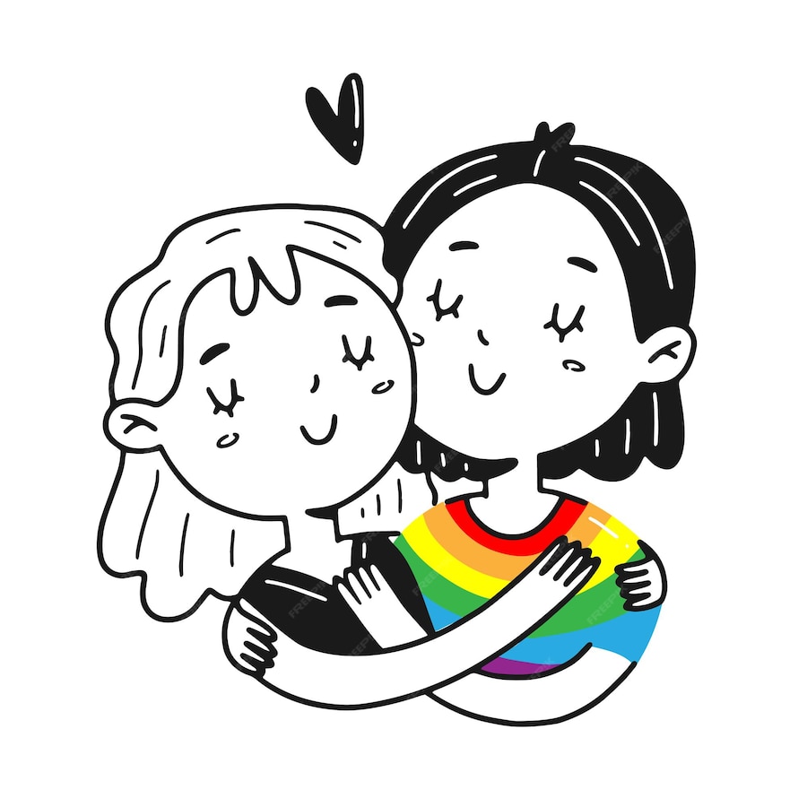 Premium Vector The Girls Hug Lgbt Couple Lesbian Love Vector Isolated Illustration In Doodle Style 3578