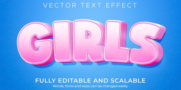女の子のピンクのテキスト効果 編集可能なライトとソフトのテキストスタイル プレミアムベクター