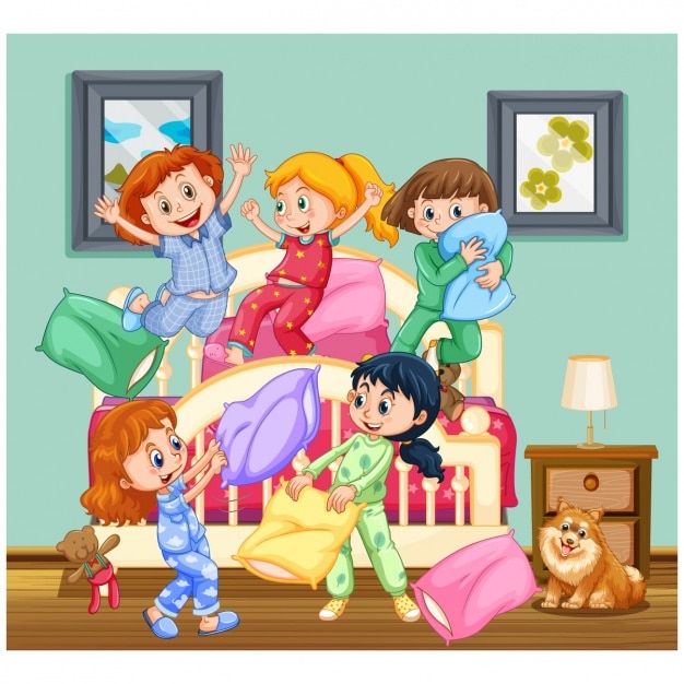 Premium Vector | Girls playing at home