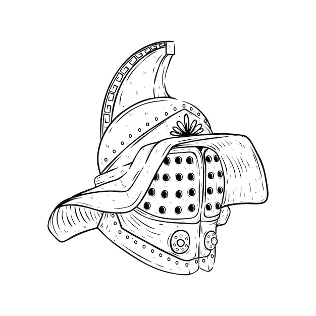 Premium Vector Gladiator helmet with sketch or hand drawn style in