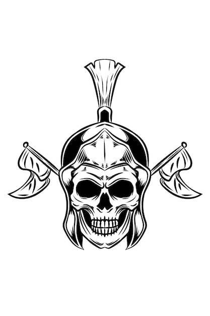 Premium Vector | Gladiator skull with flag vector illustration