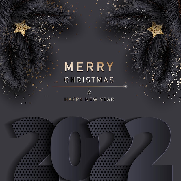 Black Christmas Showing 2022 Premium Vector | Glamorous Christmas Banner With Fir Black Branches Merry  Christmas And Happy New Year Banner 2022