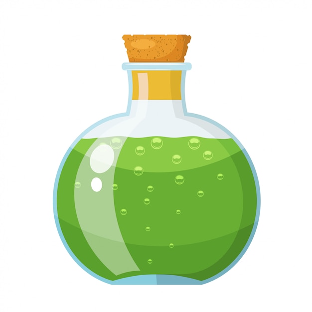 Premium Vector | Glass bottle with cork stopper with a green liquid ...