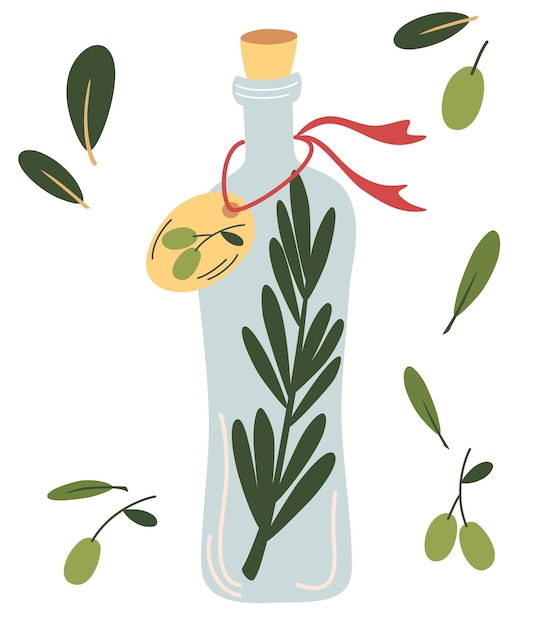 Premium Vector Glass Bottle With Olive Oil Olive Fruit Branches Tree And Olive Oil Bottle 