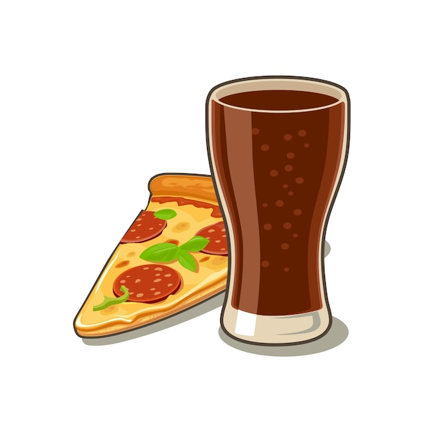 Premium Vector | Glass of cola and slices of pizza pepperoni engraving ...