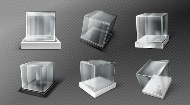 黒 白 大理石のスタンドにガラスの立方体の箱 無料のベクター